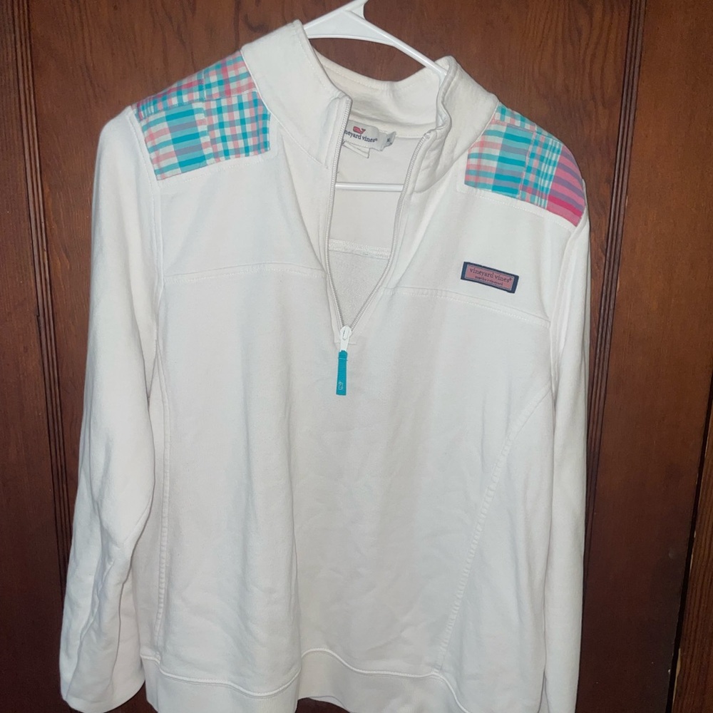 VINEYARD VINES WHITE WITH PINK AND BLUE MADRAS SHEP SHIRT XL